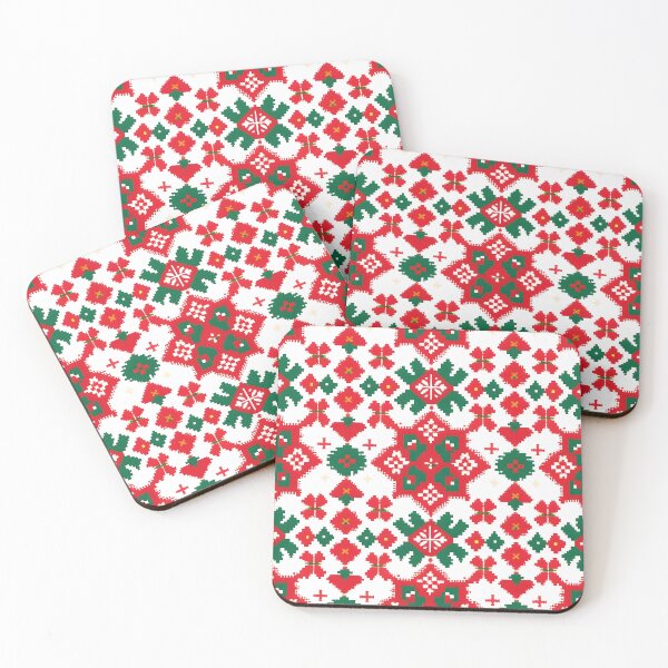 Item preview, Vibrant Folk Christmas Pattern Throw Pillow & Blanket: Repeating Red, Green, and White Pixelated Cross-Stitch Style designed and sold by ZyxDes.