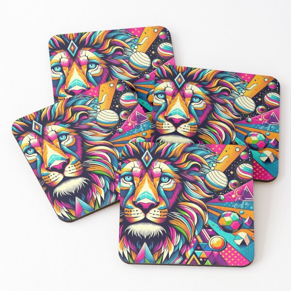 Item preview, colorful geometric mystic lion designed and sold by Dogandesighn.
