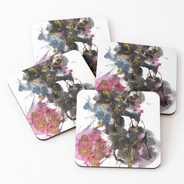 Item preview, Golden Flowers in the Night Sky – Magical Watercolor Abstraction Runes designed and sold by kkjustpaint.