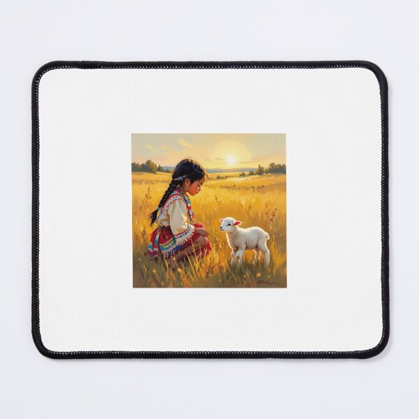 Item preview, Girl and Lamb — Whimsical Animal Portrait Print designed and sold by WhimsyByPaul.redbubble.com.