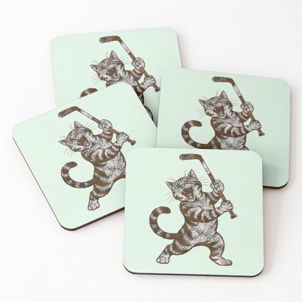 Item preview, Cat Playing Ice Hockey Funny Sports Vintage Design designed and sold by FreshVibe Prints.