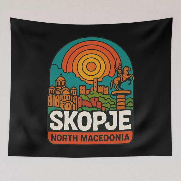 Item preview, Skopje North Macedonia Retro Trippy Art designed and sold by TomFrontierArt.