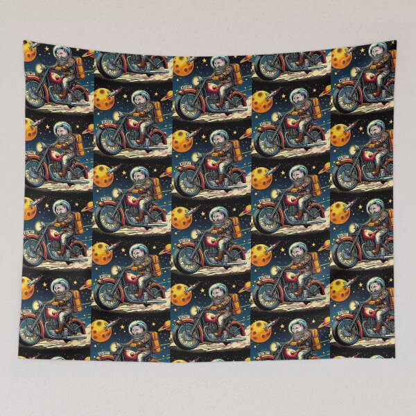 Item preview, The cute astronaut cat is riding a motorcycle in space. designed and sold by Dogandesighn.