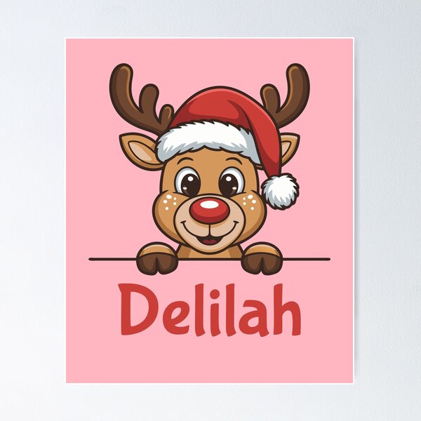 Artikelvorschau, Niedliche Weihnachtsrentier-Grafik von Delilah mit Weihnachtsmannmütze | Personalisierte Geschenkidee für Weihnachten entworfen und verkauft von 89BLACK.