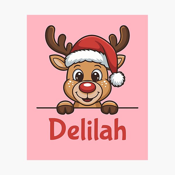 Artikelvorschau, Niedliche Weihnachtsrentier-Grafik von Delilah mit Weihnachtsmannmütze | Personalisierte Geschenkidee für Weihnachten entworfen und verkauft von 89BLACK.