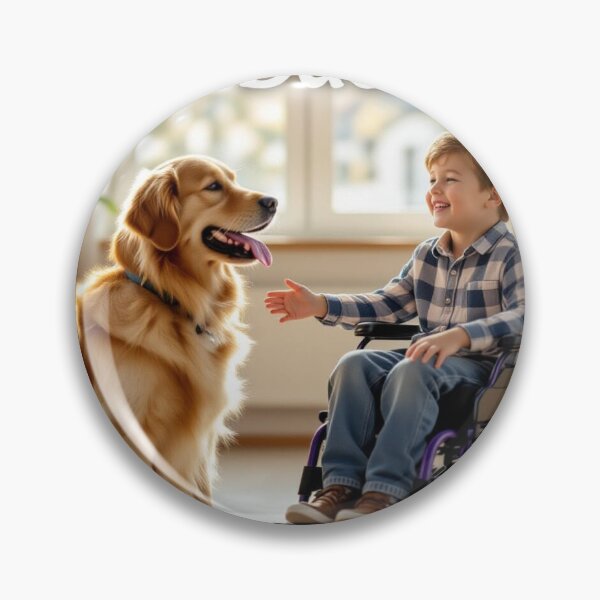 Item preview, Joyful Reunion: Boy in Wheelchair with Happy Family Dog designed and sold by WhimsyByPaul.redbubble.com.
