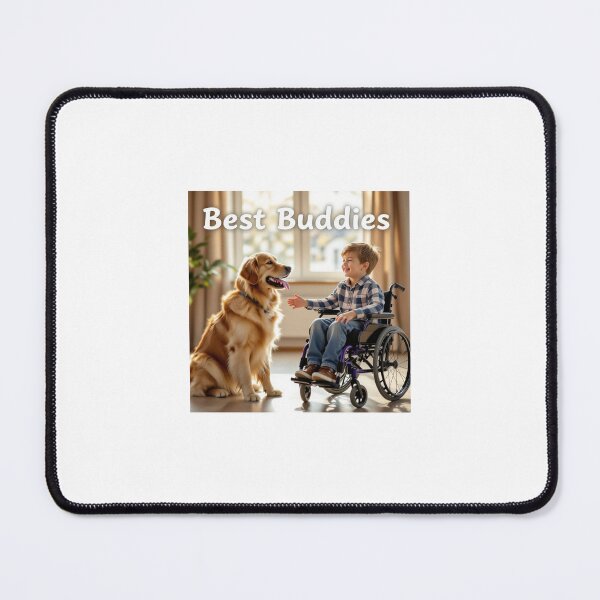 Item preview, Joyful Reunion: Boy in Wheelchair with Happy Family Dog designed and sold by WhimsyByPaul.redbubble.com.