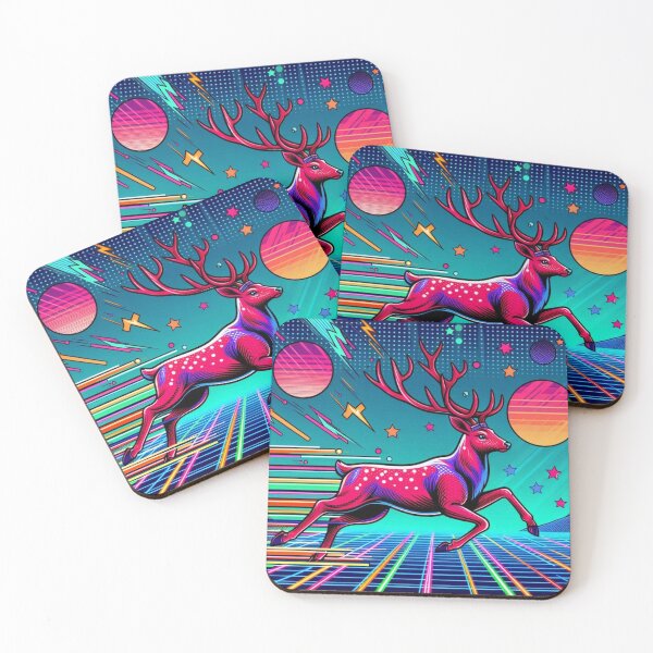 Item preview, "Neon Deer in Synthwave Dreamscape" designed and sold by Dogandesighn.