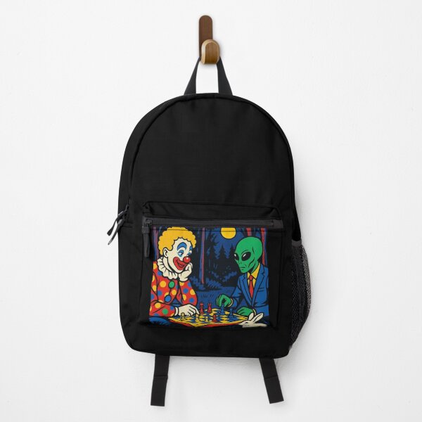 Item preview, "Surreal Chess Duel: Clown vs Alien in Moonlit Forest" designed and sold by Dogandesighn.