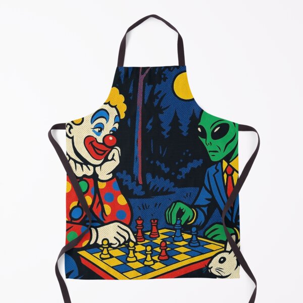 Item preview, "Surreal Chess Duel: Clown vs Alien in Moonlit Forest" designed and sold by Dogandesighn.