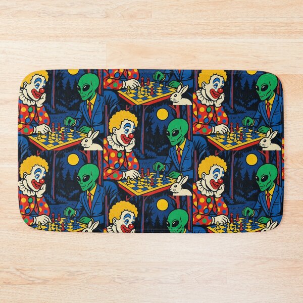 Item preview, "Surreal Chess Duel: Clown vs Alien in Moonlit Forest" designed and sold by Dogandesighn.