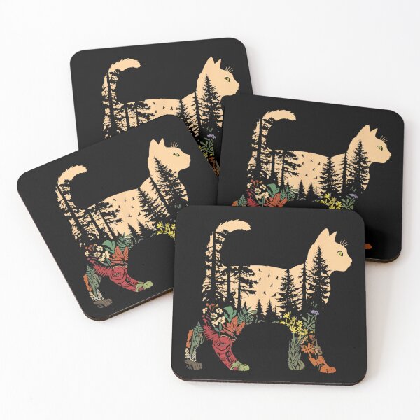 Item preview, Feline Cat Silhouette With Double Exposure Forest And Floral Pattern designed and sold by Chaya Reid.