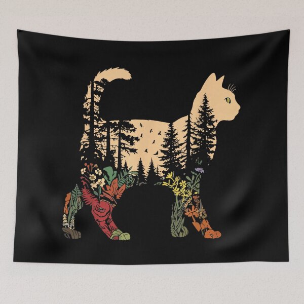 Item preview, Feline Cat Silhouette With Double Exposure Forest And Floral Pattern designed and sold by Chaya Reid.
