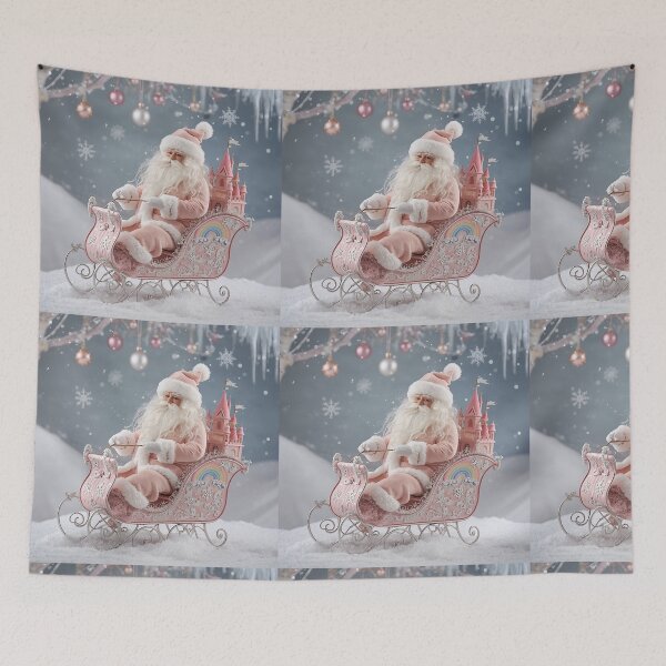 Item preview, Dreamy Pink Santa Wonderland – Magical Pastel Holiday Fantasy designed and sold by PixelVibe782.