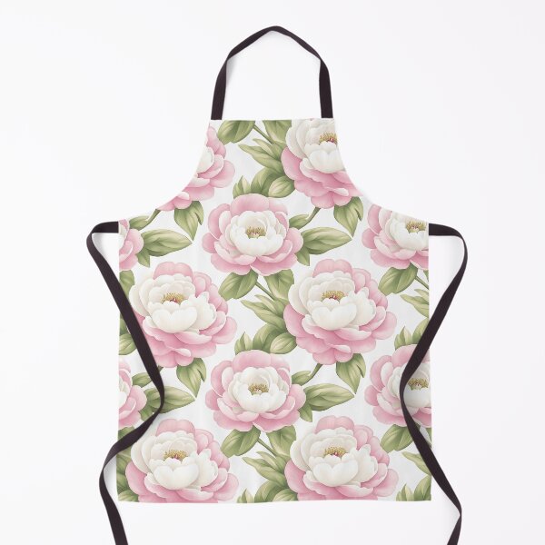 Item preview, The image is a seamless pattern of large, soft pink and ivory peony flowers with associated leaves, set against a clean white background; it has a delicate and artistic feel. designed and sold by rujlaphusstudio.