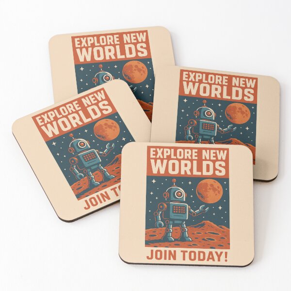 Item preview, Retro SC-FI Robot Poster Explore New Worlds Join Today. designed and sold by The-T-In-Retro.