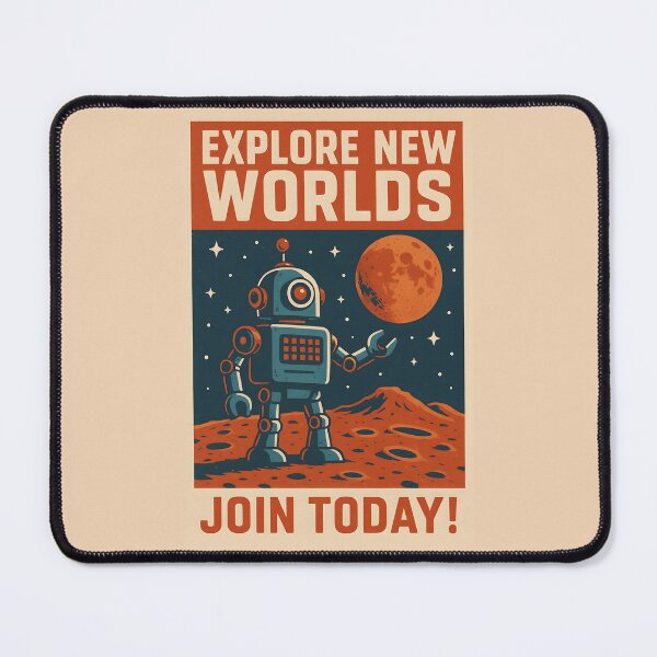 Item preview, Retro SC-FI Robot Poster Explore New Worlds Join Today. designed and sold by The-T-In-Retro.