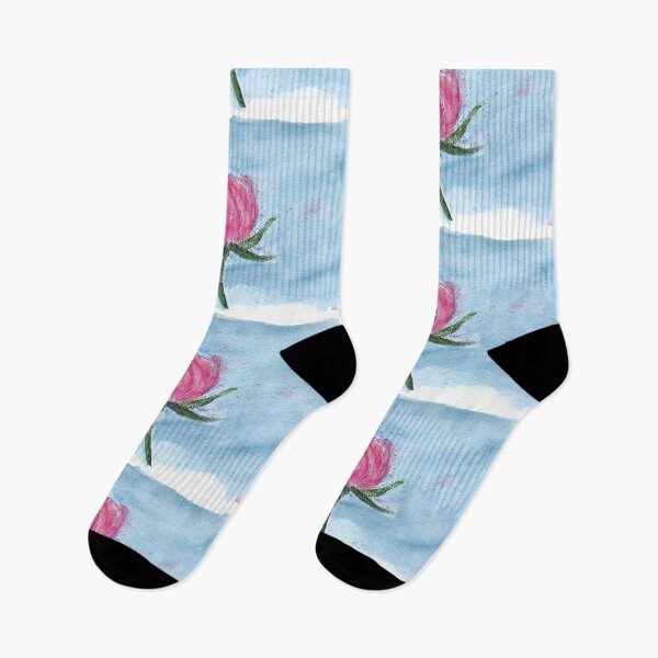 Item preview, Vivid Pink Rosebud on Blue: Expressive Watercolor designed and sold by kkjustpaint.