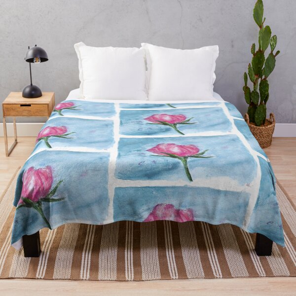 Item preview, Vivid Pink Rosebud on Blue: Expressive Watercolor designed and sold by kkjustpaint.