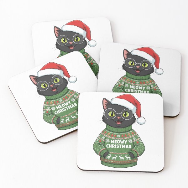 Item preview, Meowy Christmas Black Cat Ugly Sweater & Glasses designed and sold by designwiss.