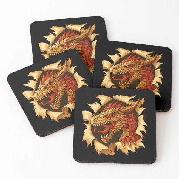 Item preview, Fiery Dragon Head Bursting Through Torn Paper Vintage Fantasy Illustration designed and sold by DrawHandArt.