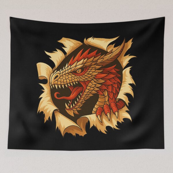 Item preview, Fiery Dragon Head Bursting Through Torn Paper Vintage Fantasy Illustration designed and sold by DrawHandArt.