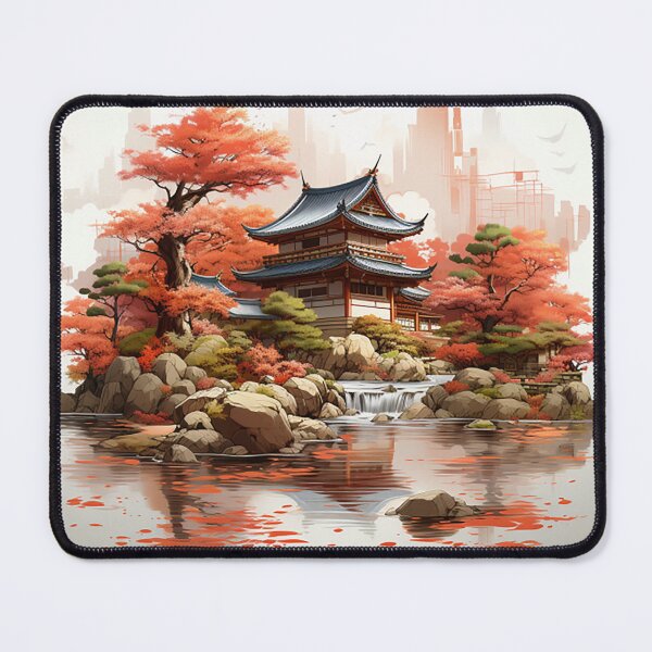 Item preview, Tranquil Japanese Village: Autumn Maples Digital Painting designed and sold by PaintbrushPlace.