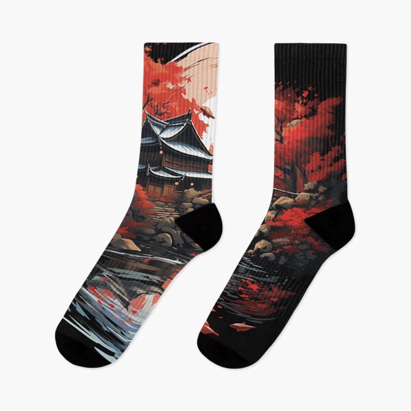 Item preview, Japanese Autumn Elegance: Digital Painting of Koi & Maple Village designed and sold by PaintbrushPlace.