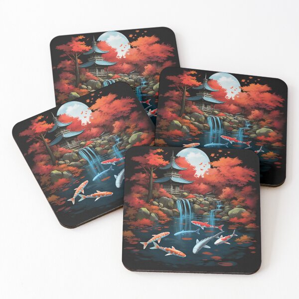 Item preview, Tranquil Autumn: Digital Painting of Japanese Village & Koi Fish designed and sold by PaintbrushPlace.