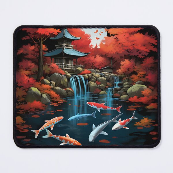 Item preview, Tranquil Autumn: Digital Painting of Japanese Village & Koi Fish designed and sold by PaintbrushPlace.