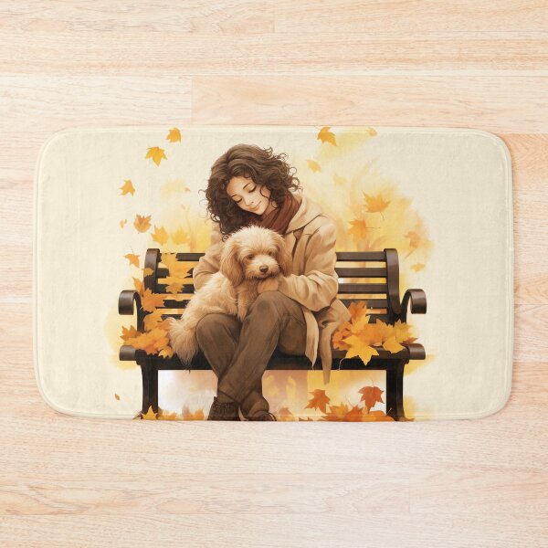 Item preview, Autumn Serenity with Dog on Park Bench designed and sold by PaintbrushPlace.