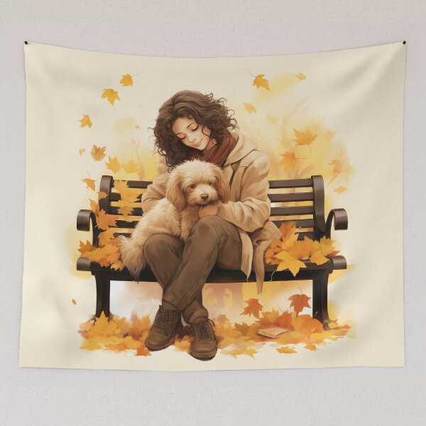 Item preview, Autumn Serenity with Dog on Park Bench designed and sold by PaintbrushPlace.