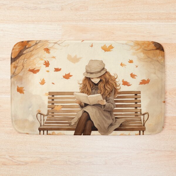 Item preview, Autumn Reading Girl – Cozy Fall Illustration on Park Bench designed and sold by PaintbrushPlace.