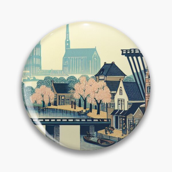 Item preview, Ukiyo-e Woodblock Print of Breda, Netherlands – Edo-Style Dutch Canal Landscape designed and sold by Vandy Fullam.