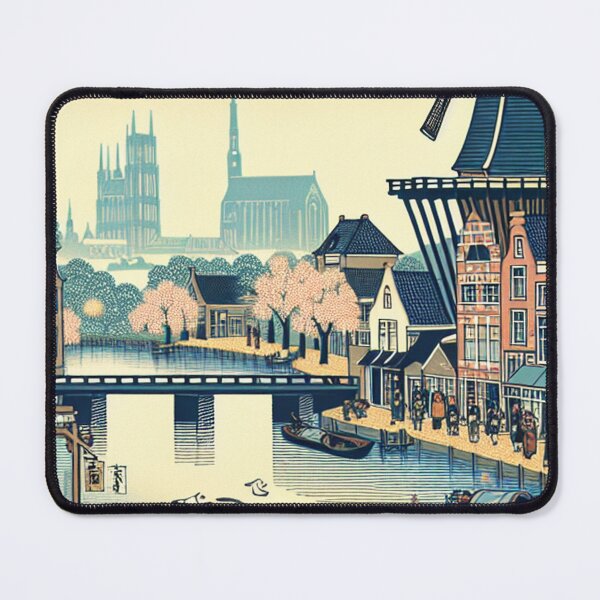 Item preview, Ukiyo-e Woodblock Print of Breda, Netherlands – Edo-Style Dutch Canal Landscape designed and sold by Vandy Fullam.