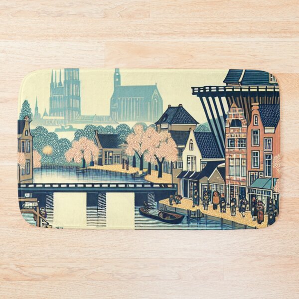 Item preview, Ukiyo-e Woodblock Print of Breda, Netherlands – Edo-Style Dutch Canal Landscape designed and sold by Vandy Fullam.