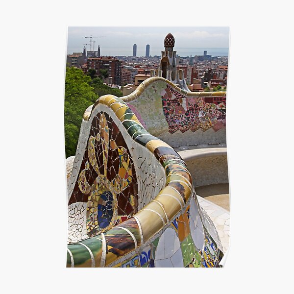Reaching out to Barcelona in Park Guell Poster