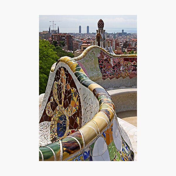 Reaching out to Barcelona in Park Guell Photographic Print