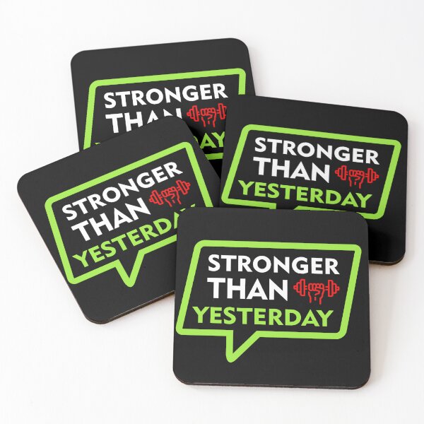 Item preview, Stronger Than Yesterday - Neon Green Dialog Box with Dumbbell Fist Gym Art designed and sold by WelSol.