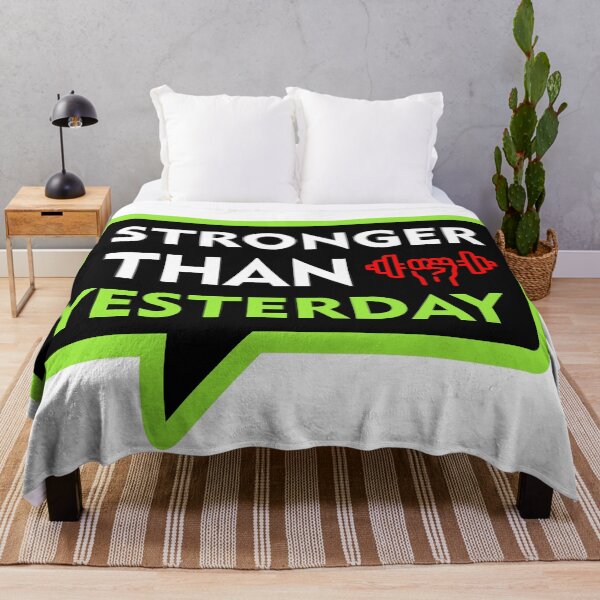 Item preview, Stronger Than Yesterday - Neon Green Dialog Box with Dumbbell Fist Gym Art designed and sold by WelSol.