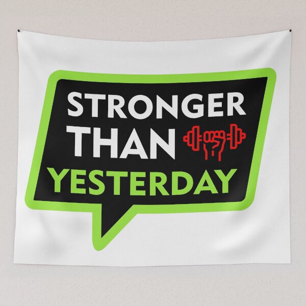 Item preview, Stronger Than Yesterday - Neon Green Dialog Box with Dumbbell Fist Gym Art designed and sold by WelSol.