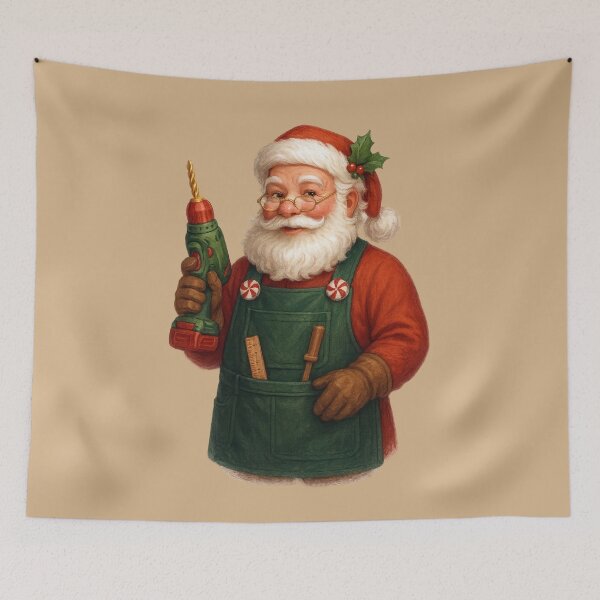 Item preview, Festive Santa Woodworker – Christmas Workshop Tool Art designed and sold by BROHLine Studio.
