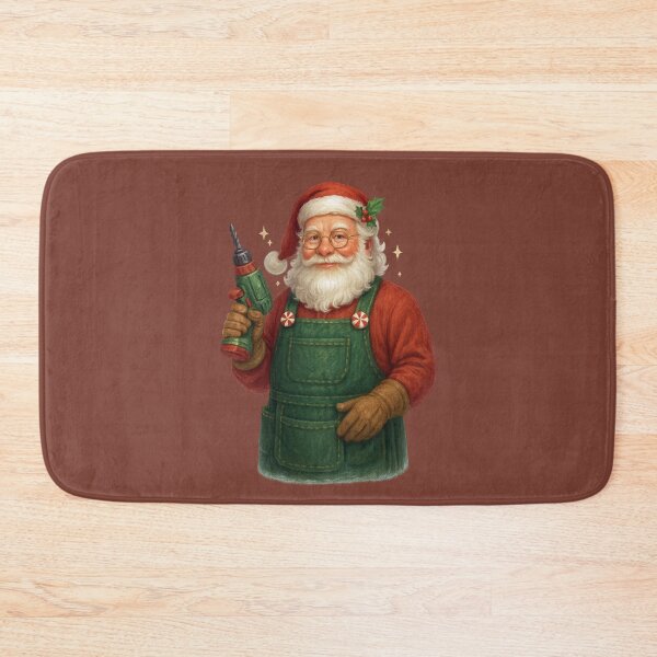 Item preview, Santa With Festive Drill – Christmas Workshop Carpenter Art designed and sold by BROHLine Studio.