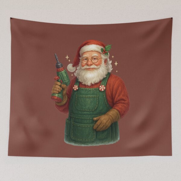 Item preview, Santa With Festive Drill – Christmas Workshop Carpenter Art designed and sold by BROHLine Studio.