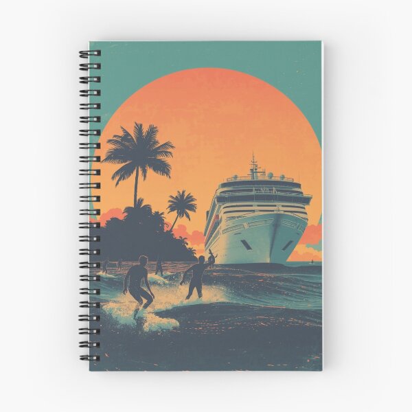 Artikelvorschau, Vintage-Kreuzfahrtschiff-Sonnenuntergangsposter aus den 1970er Jahren – Retro-Tropen-Surf-Reisekunst entworfen und verkauft von ConnieVZ.