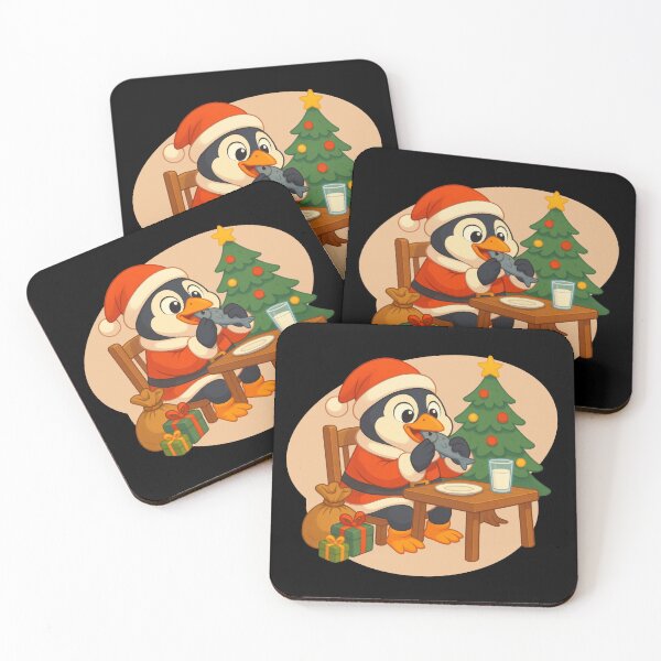 Item preview, Cute Santa Penguin Eating Fish – Surprising Christmas Cartoon Illustration Gift designed and sold by EM&Maker.