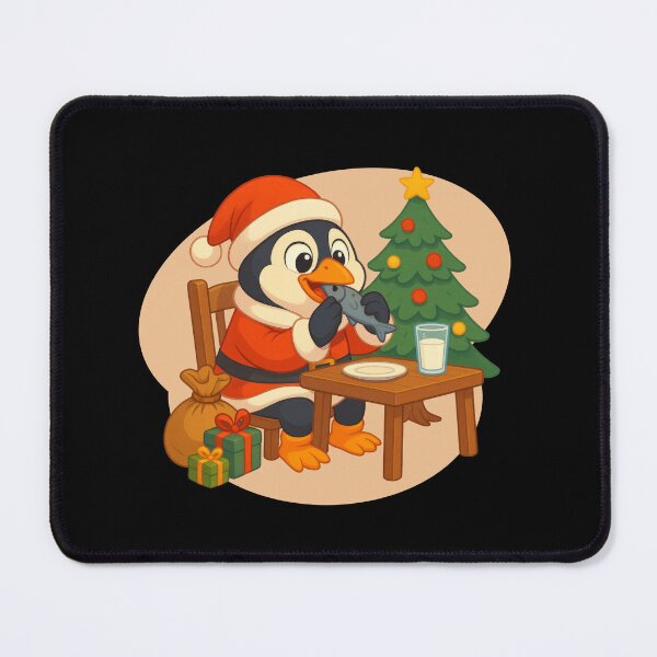 Item preview, Cute Santa Penguin Eating Fish – Surprising Christmas Cartoon Illustration Gift designed and sold by EM&Maker.