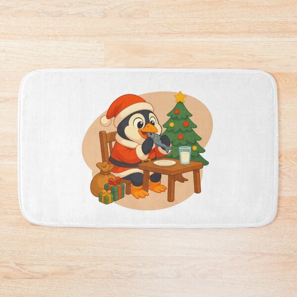Item preview, Cute Santa Penguin Eating Fish – Surprising Christmas Cartoon Illustration Gift designed and sold by EM&Maker.