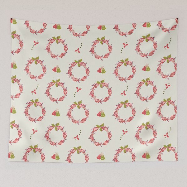 Item preview, Ringing in the Holiday-Wreaths Bells Holly in Light Green Red Pink designed and sold by Lynne Adams.