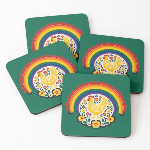 Item preview, Rainbow Chicken Folk Charm – Scandinavian Folk Art by heidiannemorris © designed and sold by FOLK ART FUSION by heidiannemorris.